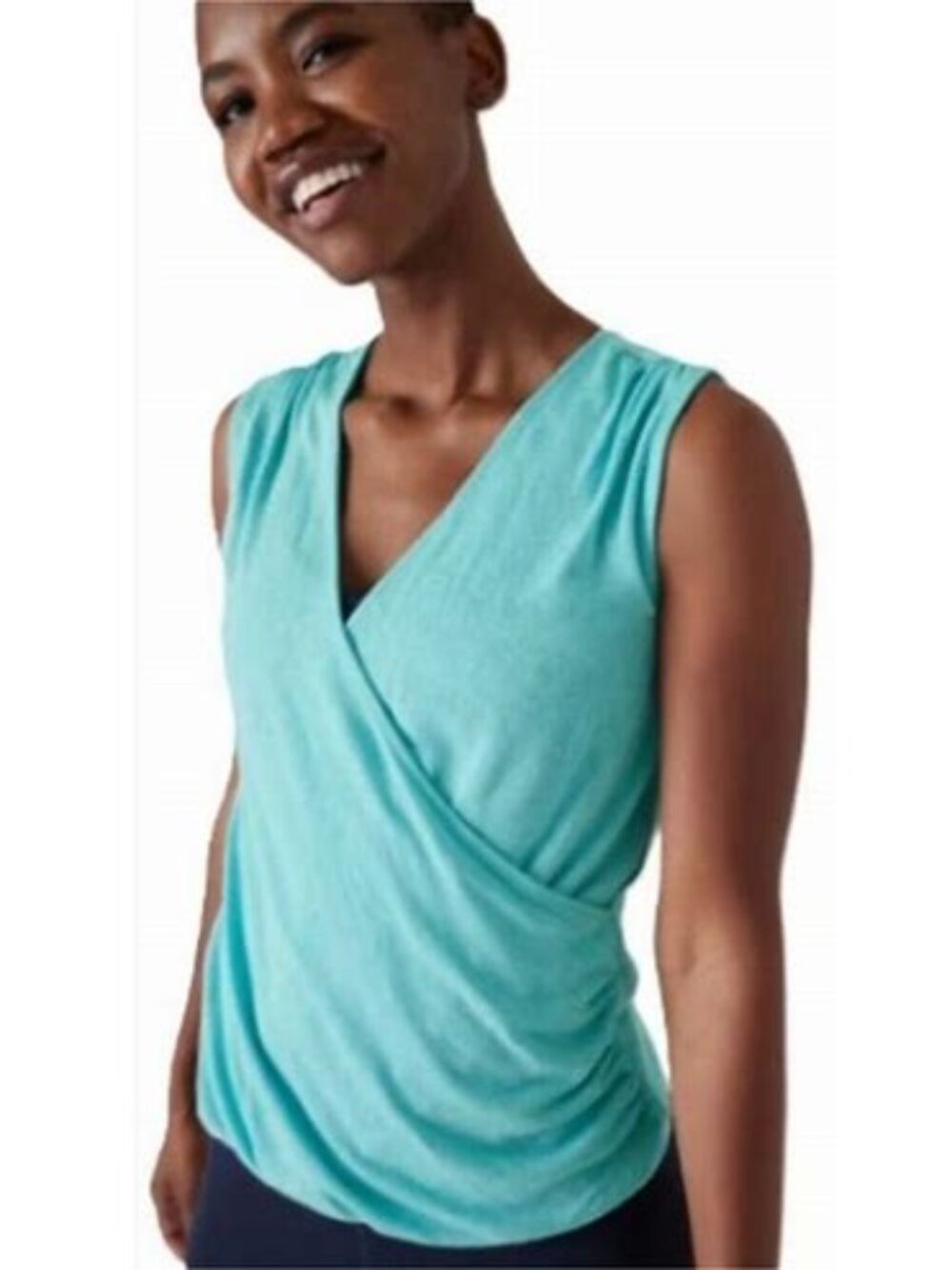 ATHLETA WOMEN'S TURQUOISE SLEEVELESS BREEZY WRAP TOP TANK STRETCH SIZE XS NEW